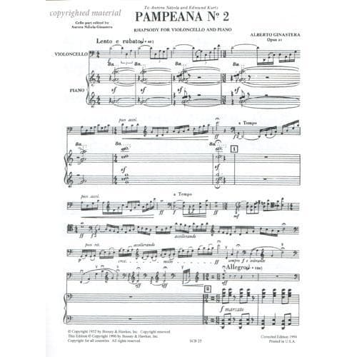 Ginastera, Alberto - Pampeana No 2: Rhapsody for Cello and Piano - edited by Aurora Nátola-Ginastera - Boosey & Hawkes Edition