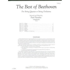 Beethoven, Ludwig - The Best of Beethoven - for String Quartet or String Orchestra - Viola part - edited by Paul Paradise - Belwin-Mills Publishing