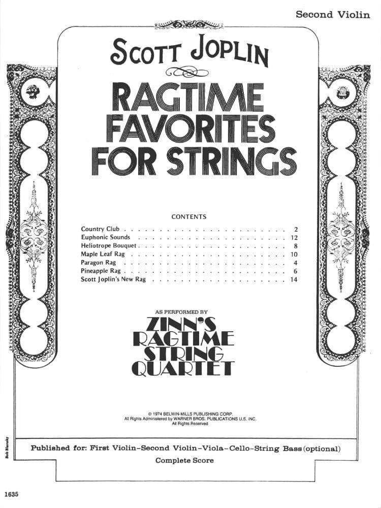 Joplin, Scott - Ragtime Favorites for Strings - Violin 2 part - arranged by William Zinn - Belwin-Mills Publishing