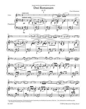 Schumann, Clara - Three Romances for Violin and Piano op. 22 Urtext