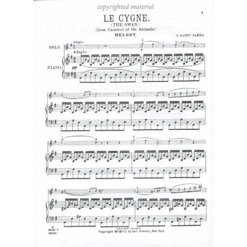 The Swan from The Carnival of the Animals Sheet music for Piano, Violin  (Solo)