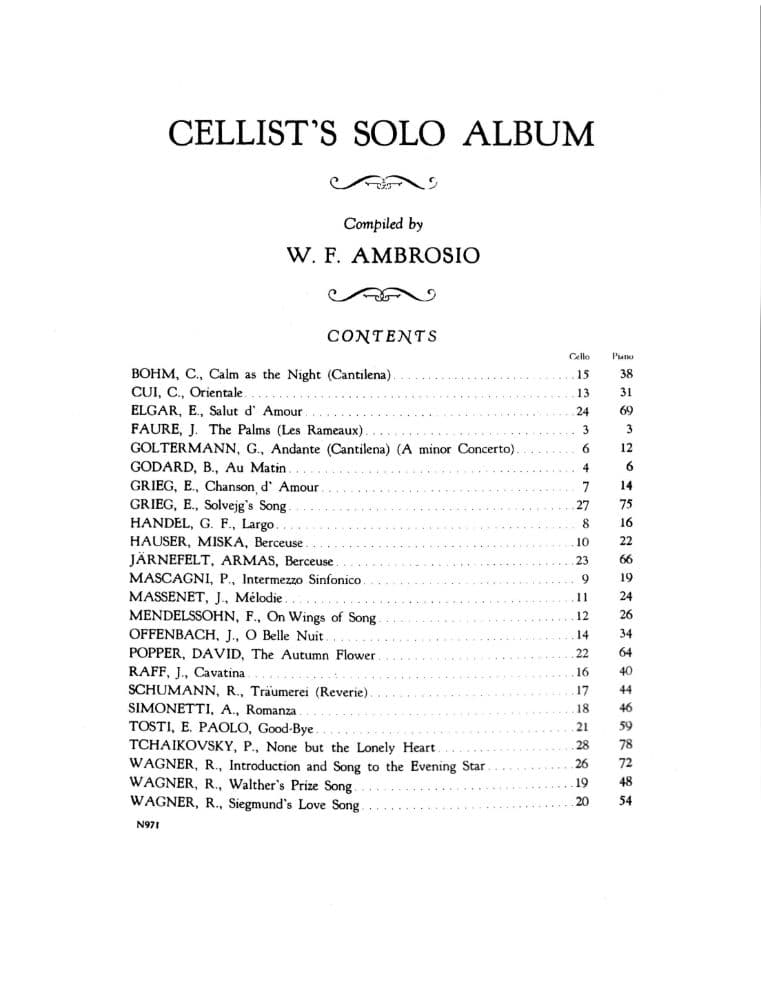 Ambrosio, WF - Cellist's Solo Album - Carl Fischer Edition