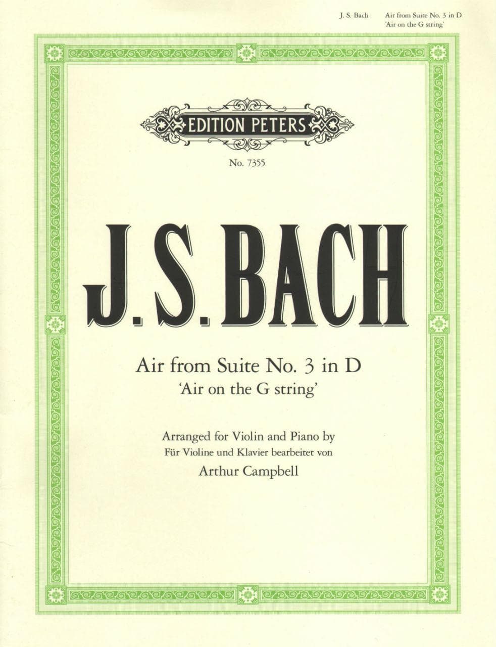 Bach, JS - Air on the G String BWV 1068 for Violin - Arranged by Campbell - Peters Edition