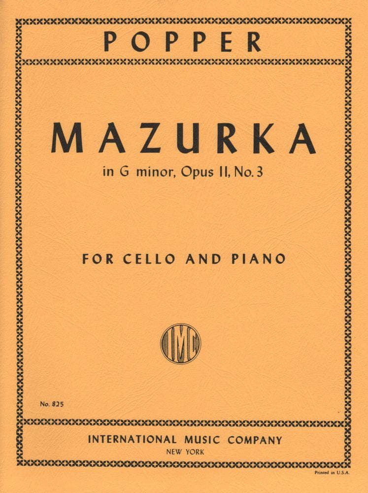 Popper, David - Mazurka in G Minor, Op 11 No 3 - for Cello and Piano - International Music Co