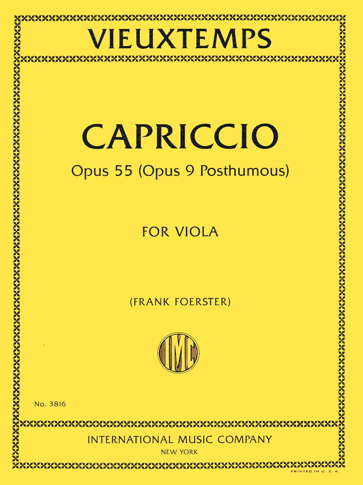 Vieuxtemps, Henri - Capriccio, Op. 9 (Posthumous) - for Solo Viola - edited by Frank Foerster - International