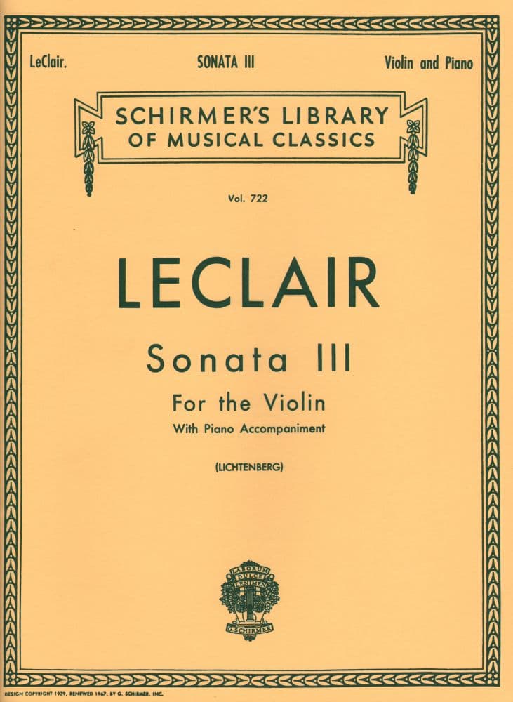 LeClair, Jean-Marie - Sonata in D Major, Op 9, No 3 - Violin and Piano - edited by Leopold Lichtenberg - G Schirmer Edition