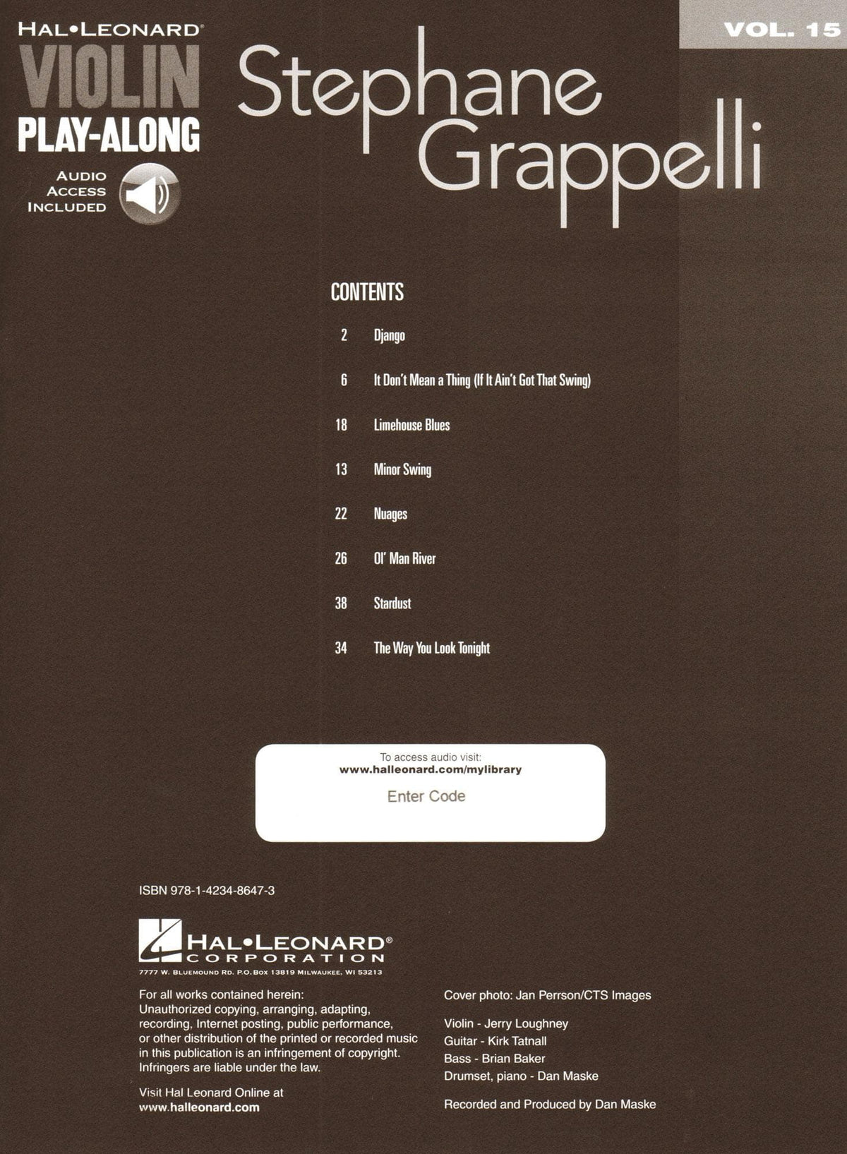 Stephane Grappelli - Violin Play-Along Volume 15: 8 Jazz Transcriptions - for Violin with Audio Accompaniment - Hal Leonard