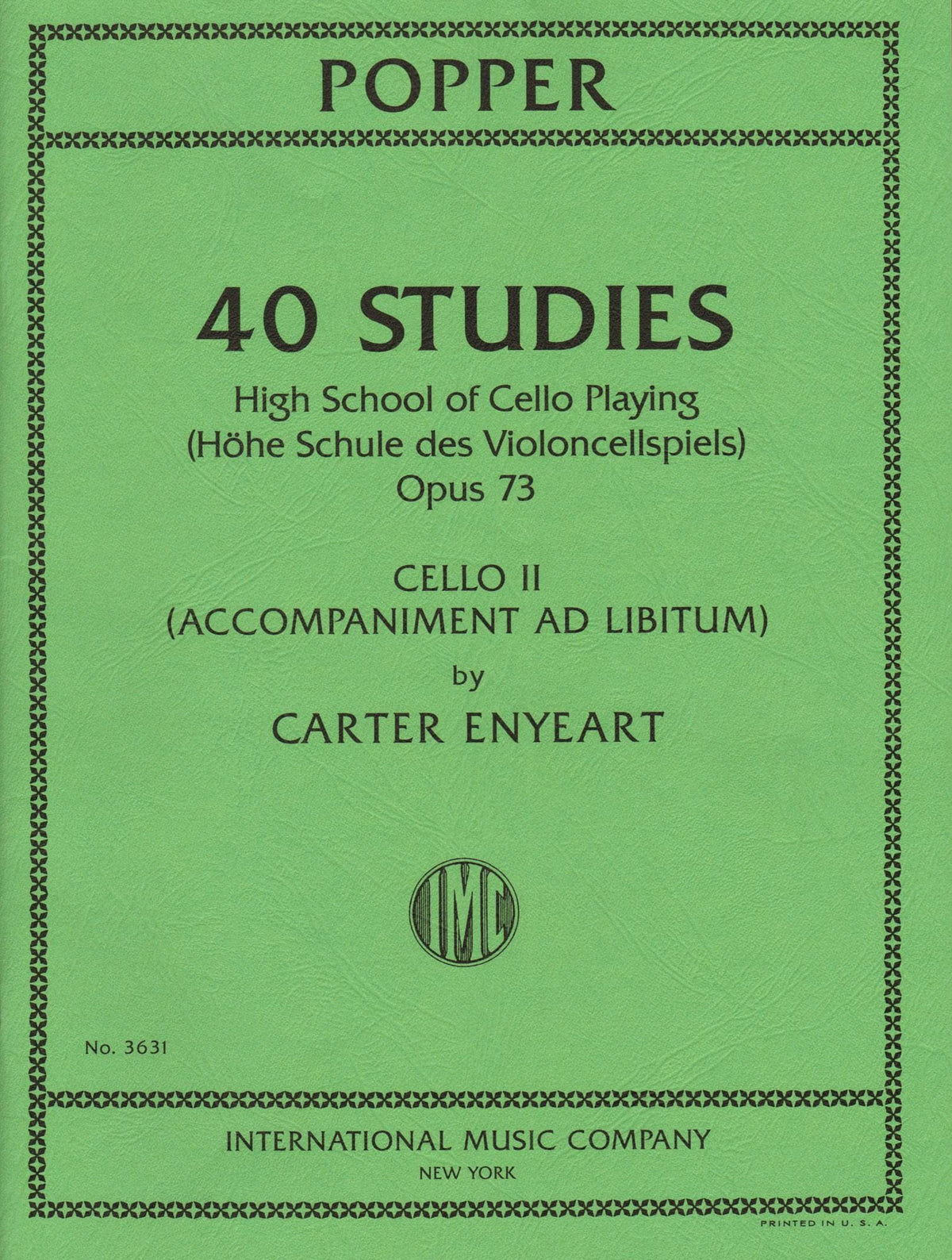 Enyeart, Carter - Cello Accompaniment - to 40 Studies from High School of Cello Playing by Popper - International