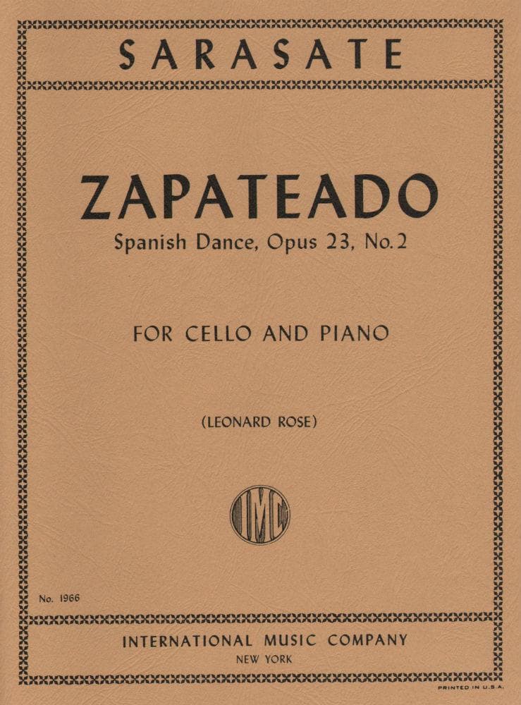 Sarasate, Pablo - Zapateado Op 23 No 2 For Cello and Piano Published by International Music Company