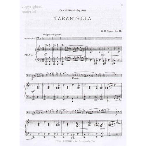 Squire, William Henry - Tarantella Op 23 For Cello and Piano Published by Carl Fischer