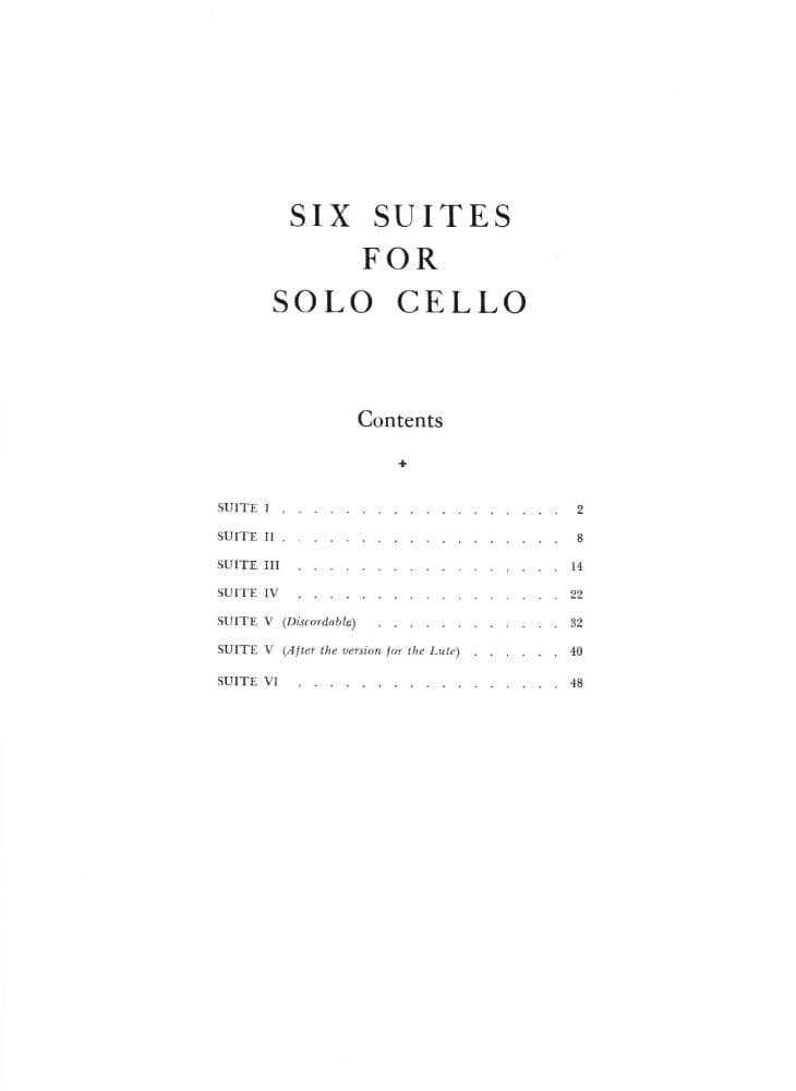 Bach, JS - 6 Cello Suites BWV 1007 for Cello - Arranged by Markevitch - Theodore Presser Publication