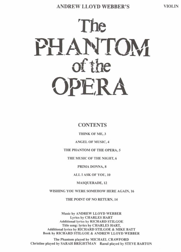 Lloyd Webber, Andrew - The Phantom of the Opera - Violin solo - Hal Leonard Edition