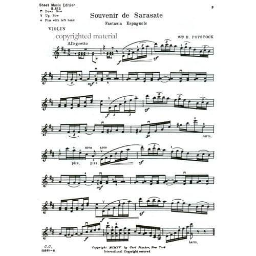 Potstock - Souvenir De Sarasate For Violin and Piano Published by Carl Fischer