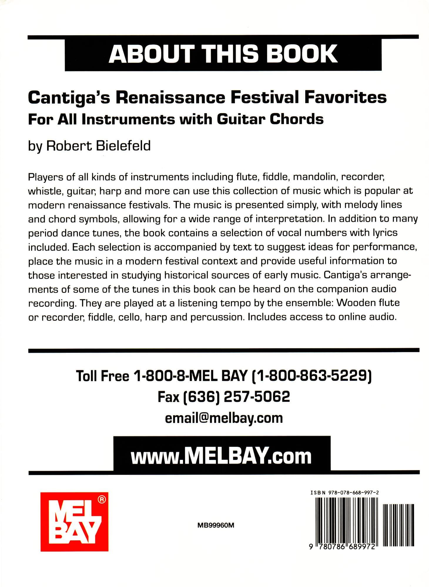 Bielefeld, Robert - Cantiga's Renaissance Festival Favorites for All Instruments - Treble Clef with Guitar Chords and Online Audio - Mel Bay Publication