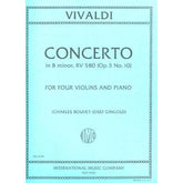 Vivaldi, Antonio - Concerto In b minor Op 3 No 10 RV 580 For Four Violins and Piano Edited by Gingold Published by International Music Company