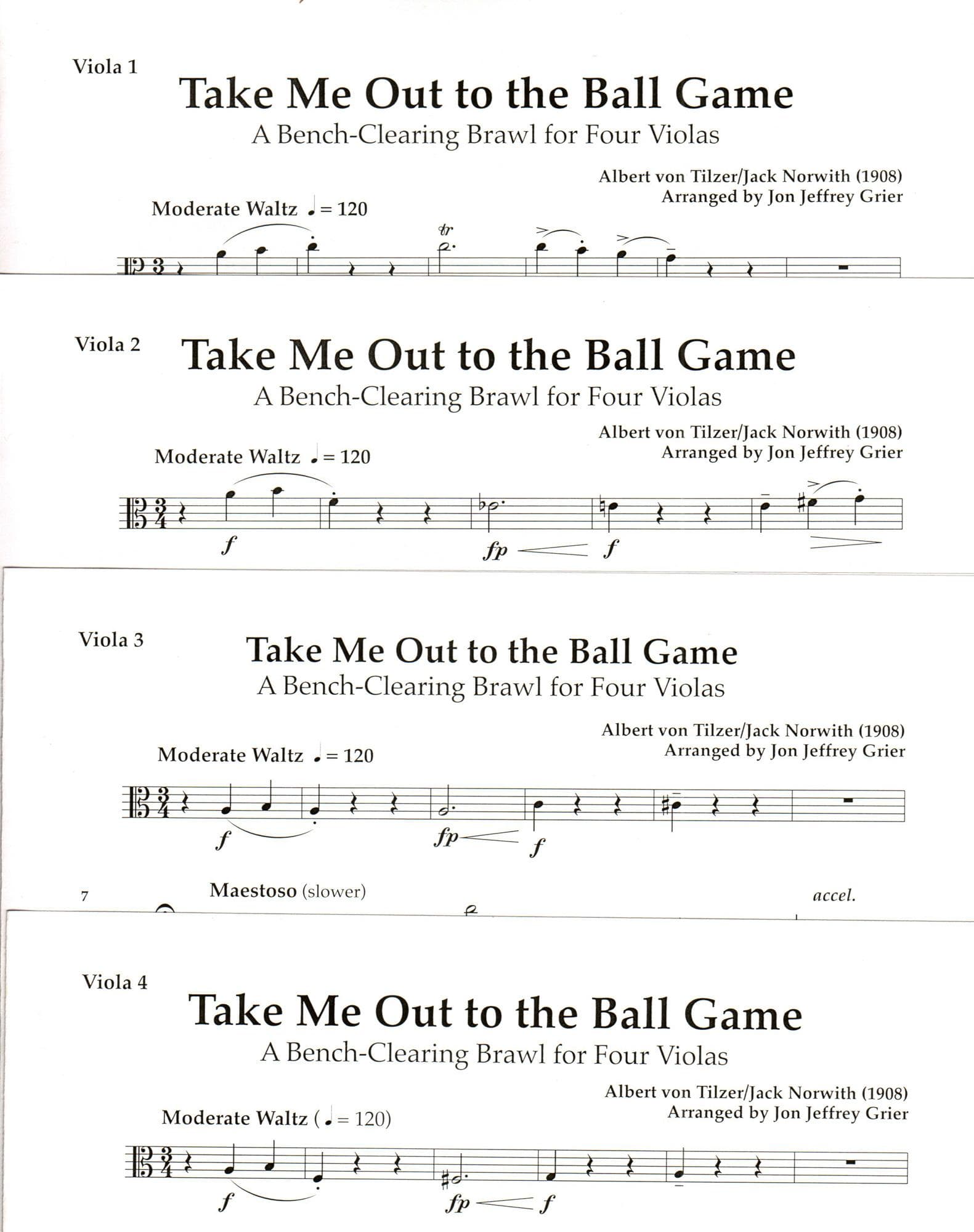 Tilzer/Norwith - Take Me Out to the Ballgame, for 4 Violas Edited by Grier Published by Latham Music