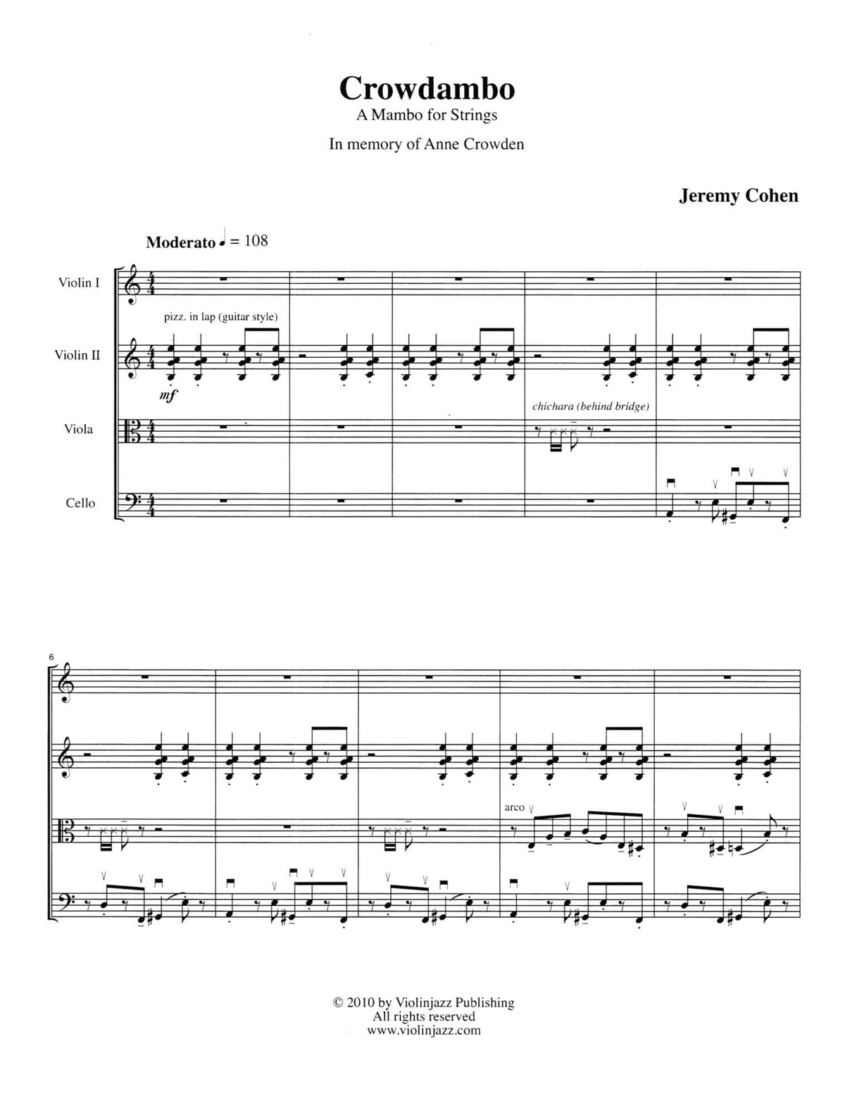 Cohen, Jeremy - 4 Latin Pieces Together - World Chamber Series - for String Quartet - Violinjazz Editions