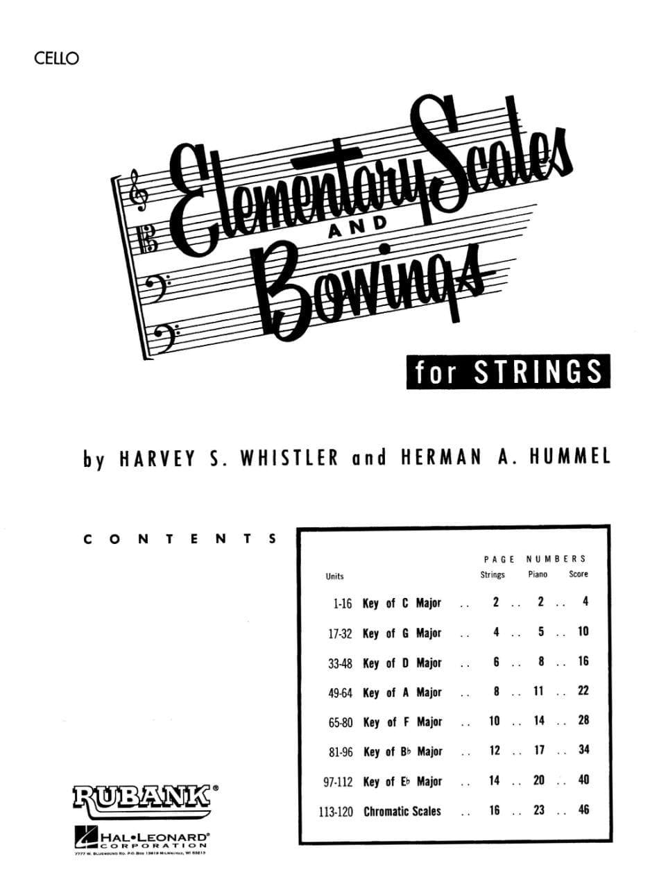 Whistler/Hummel - Elementary Scales & Bowings, for Cello Published by Rubank Publications