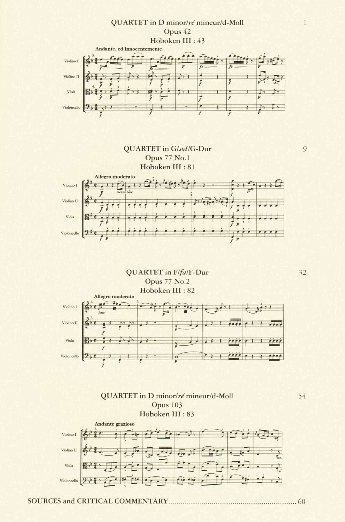 Haydn, Franz Joseph - 4 String Quartets, Op. 42, 77, 103 - Score and Parts - edited by Simon Rowland-Jones - Edition Peters URTEXT