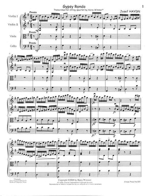 Haydn, Franz Joseph - Gypsy Rondo (from Piano Trio in G, Hob XV:25) - transcribed for String Quartet - edited by Harry Wimmer - Arioso Press