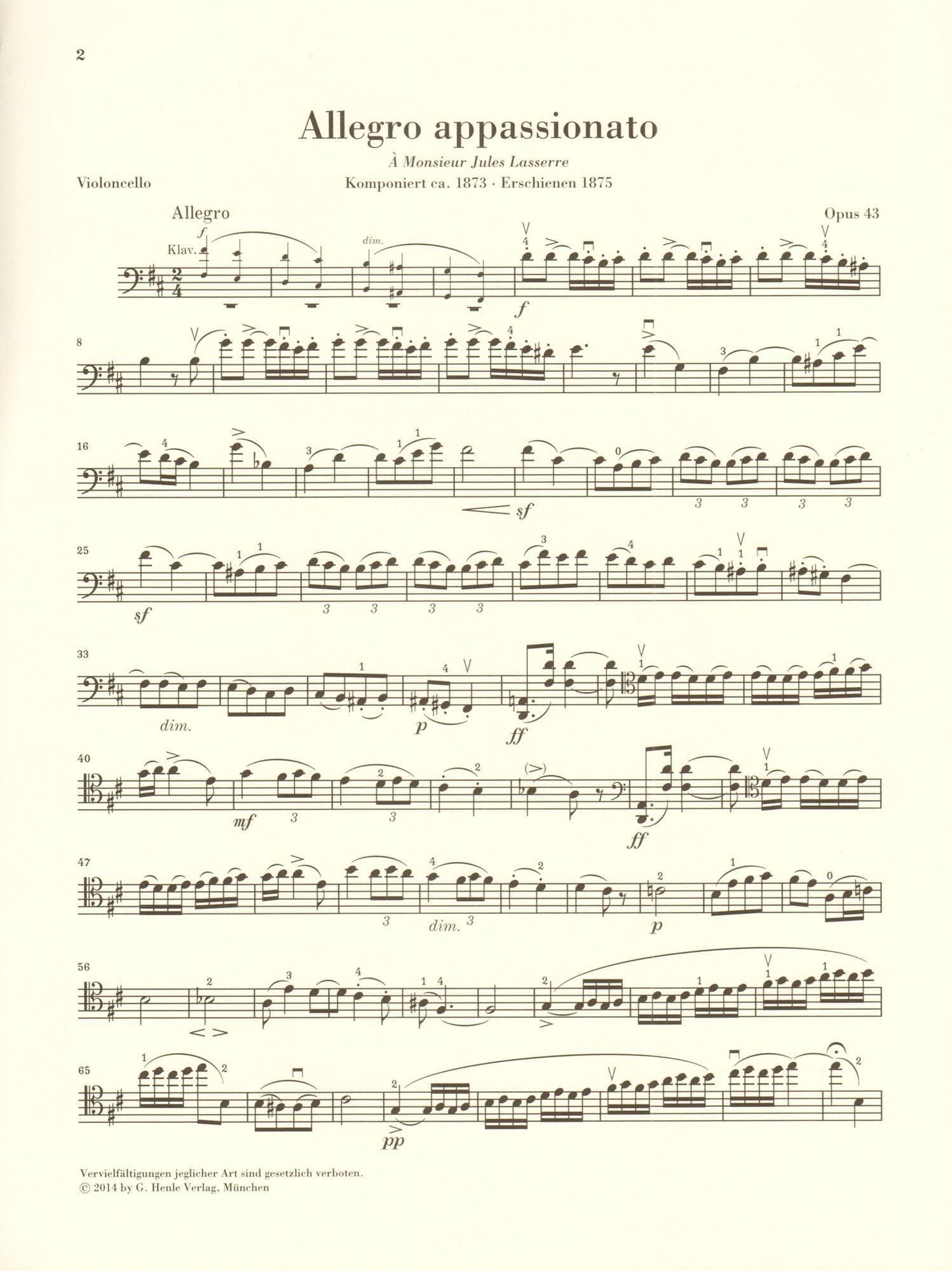 Saint-Saëns, Camille - Allegro Appassionato, Opus 43 - for Cello and Piano - edited by Jost and Geringas - G. Henle Verlag URTEXT