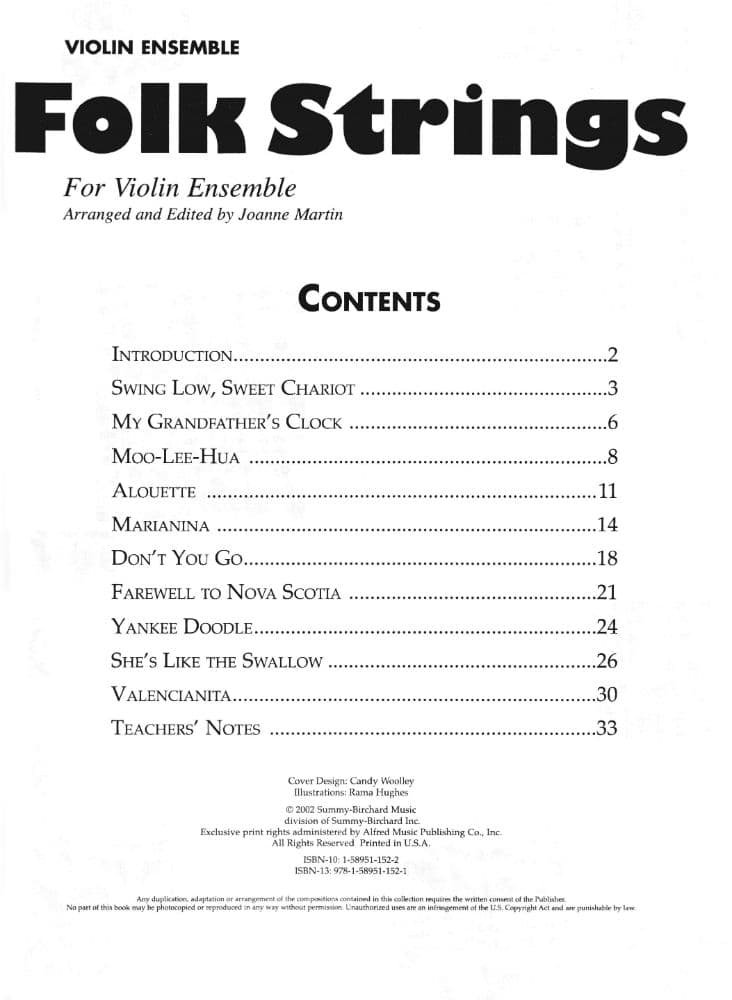 Martin, Joanne - Folk Strings for Violin Ensemble - Four Violins - Alfred Music Publishing