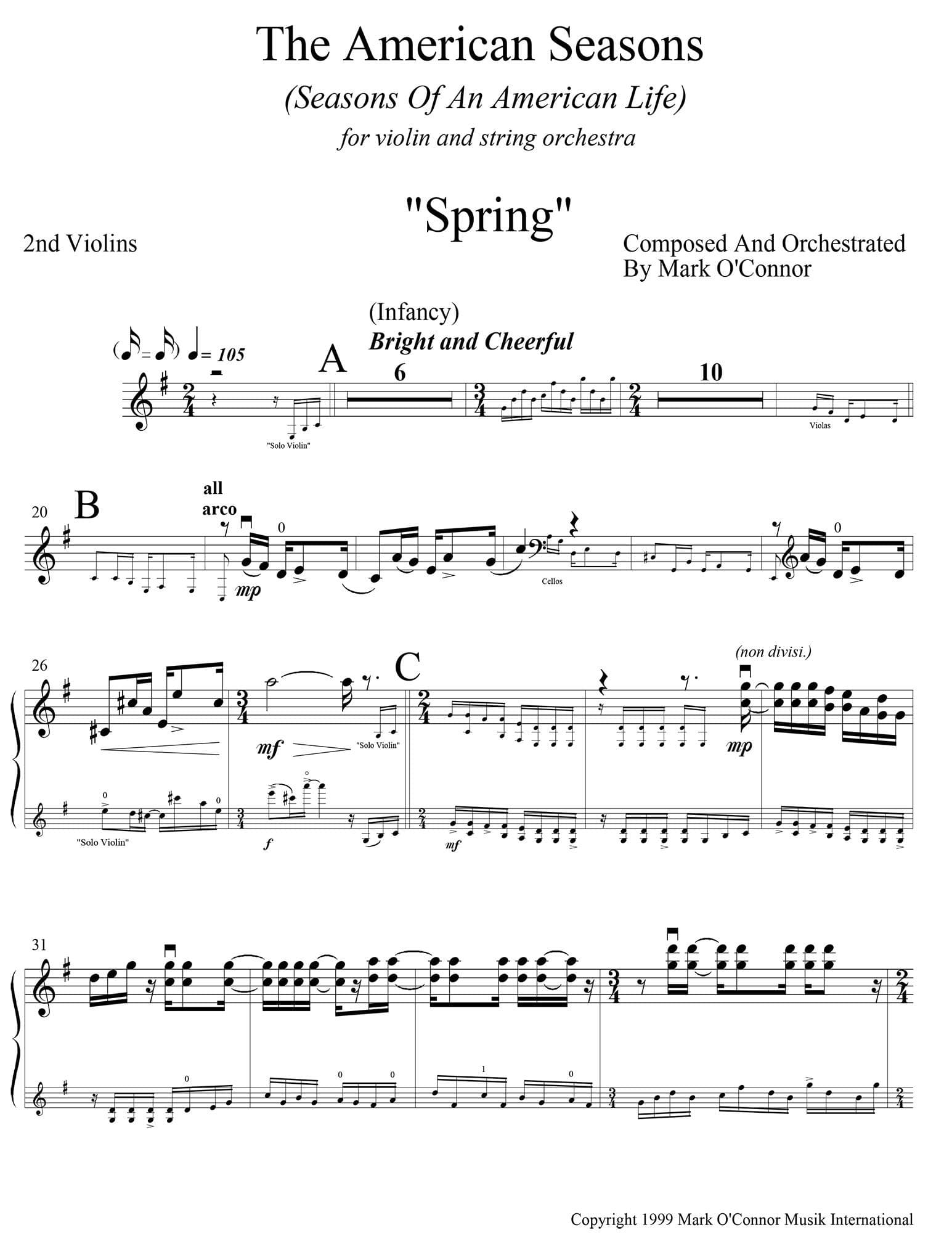 O'Connor, Mark - American Seasons for Violin and String Orchestra - 2nd Violins - Digital Download