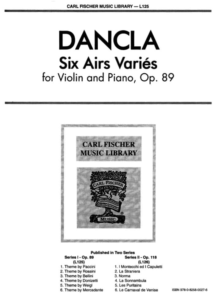 Dancla, Charles - 6 Airs Variés, Op 89 - Violin and Piano - Carl Fischer Edition