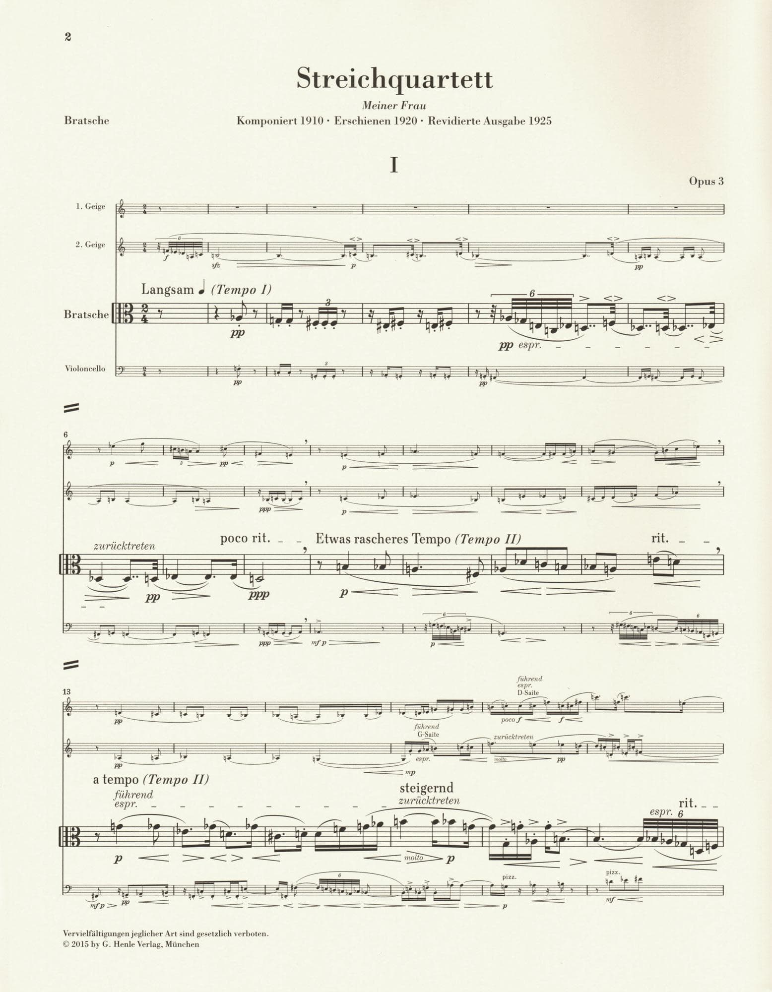 Berg, Alban - String Quartet, Op. 3 - with Parts in Score Form - edited by Ulrich Scheideler - G. Henle Verlag URTEXT