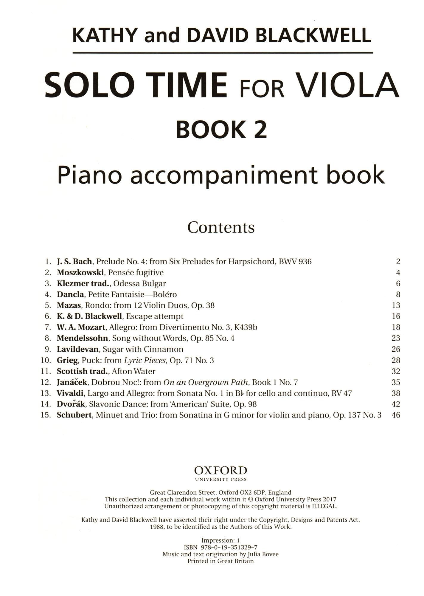 Solo Time for Viola - by Kathy and David Blackwell - Book 2 - for Viola and Piano - Oxford University Press