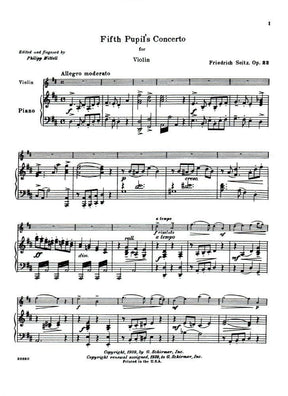 Seitz, Fritz (Friedrich) - Student's Concerto No 5 In D Major Op 22 For Violin and Piano Published by G Schirmer