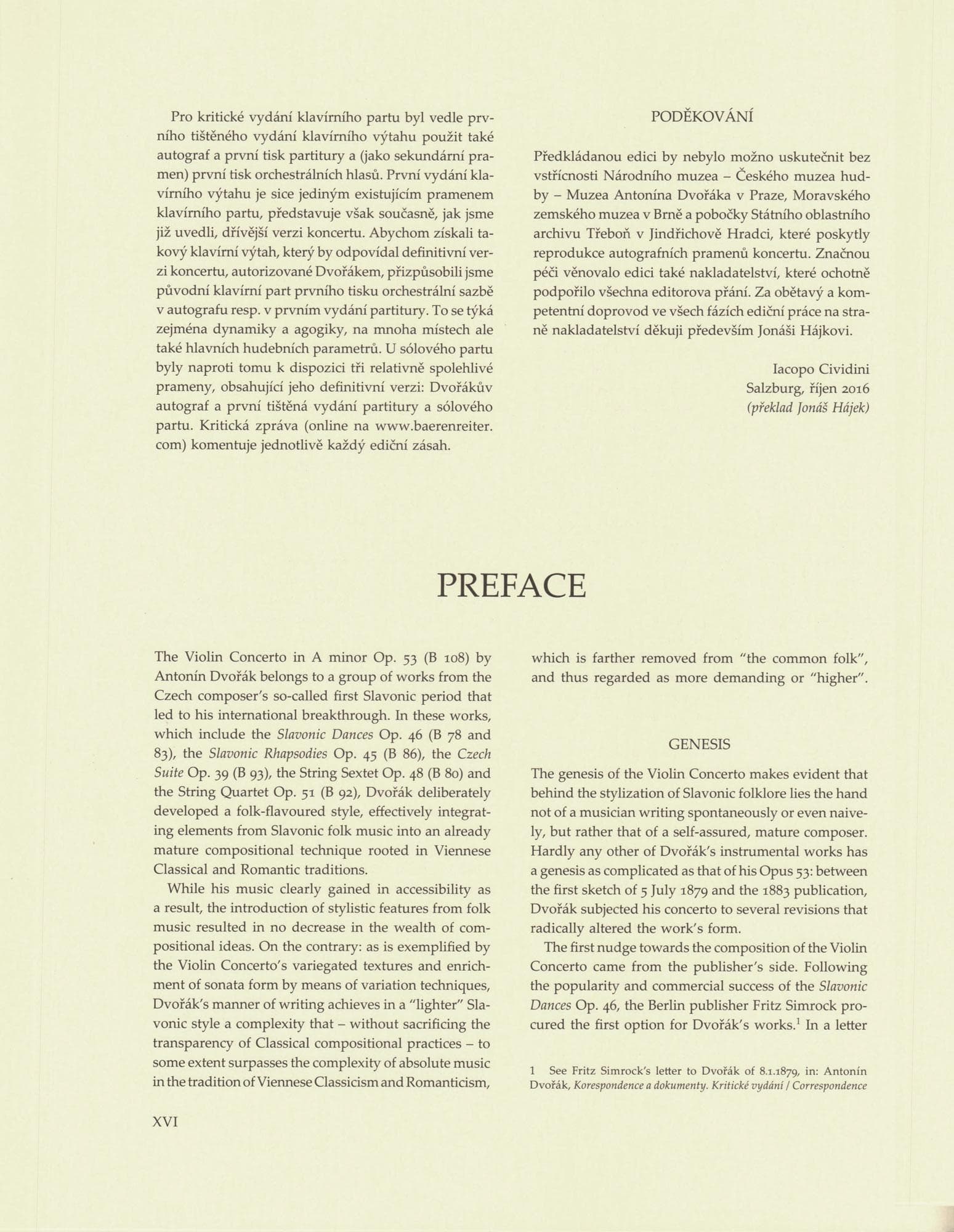 Dvorak, Antonin - Concerto in A minor, op. 53 - for Violin and Piano - edited by Iacopo Cividini - Barenreiter URTEXT