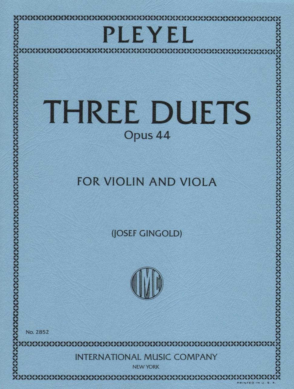 Pleyel, Ignace Joseph - Three Duets, Op 44, B 529-531 - Violin and Viola - edited by Josef Gingold - International Music Company