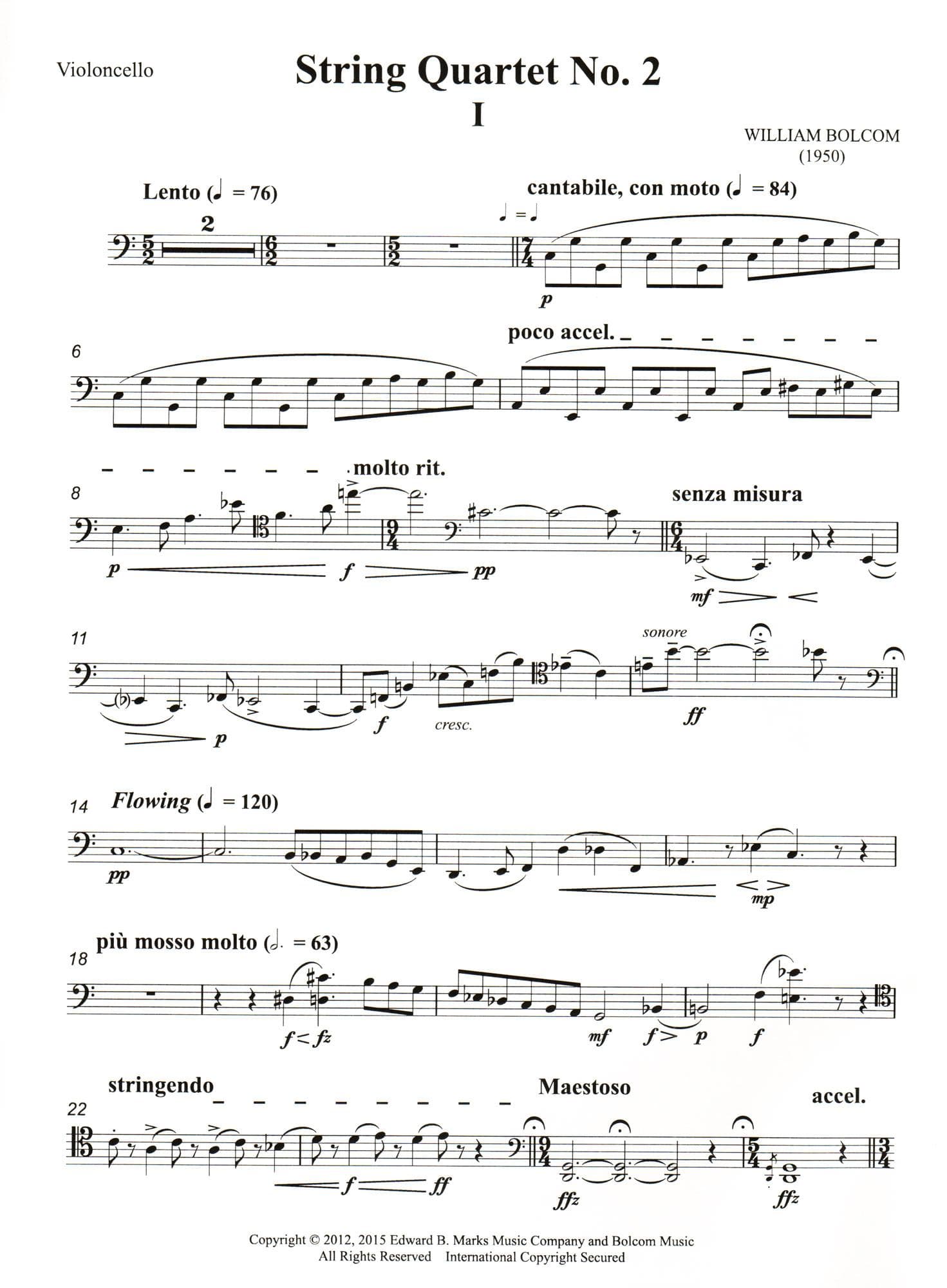 Bolcom, William - String Quartet No. 2 - Score and Parts - Edward B. Marks Music Company