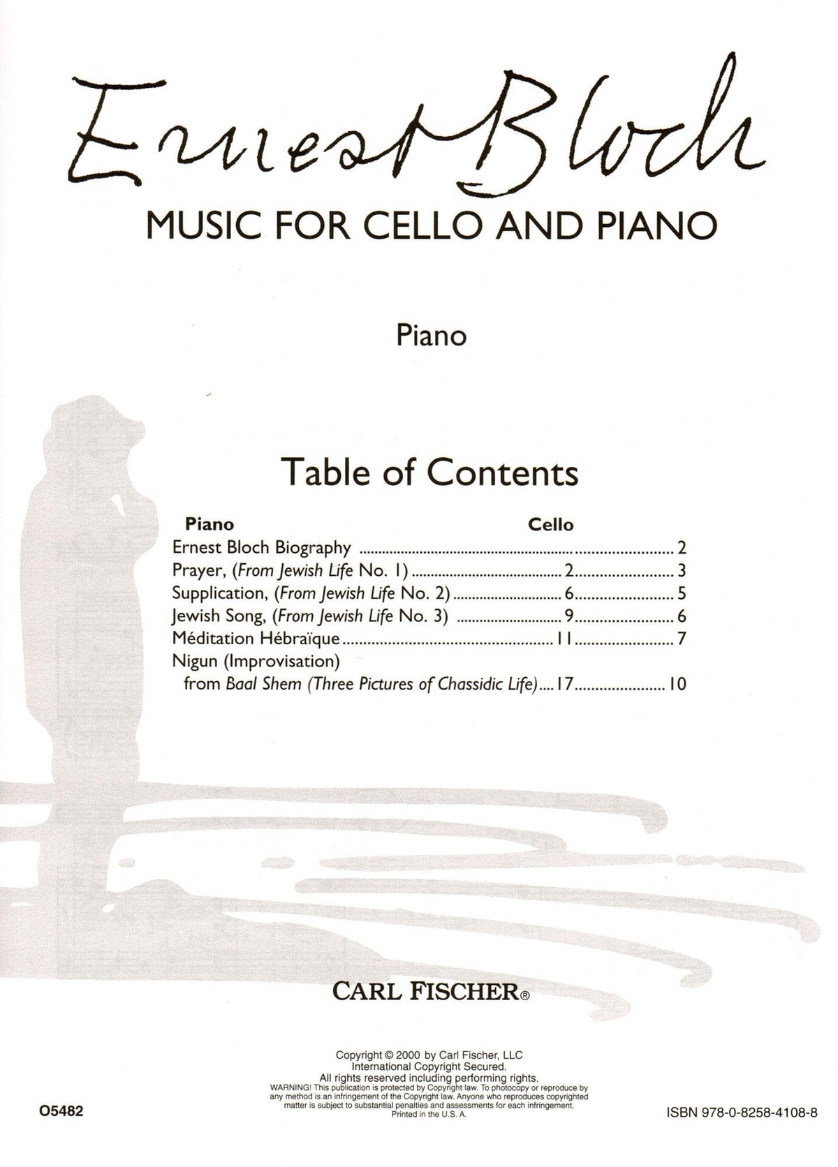 Bloch, Ernest - Music for Cello and Piano - Arranged by Kindler-Schuster - Fischer Edition