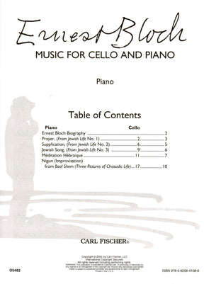 Bloch, Ernest - Music for Cello and Piano - Arranged by Kindler-Schuster - Fischer Edition