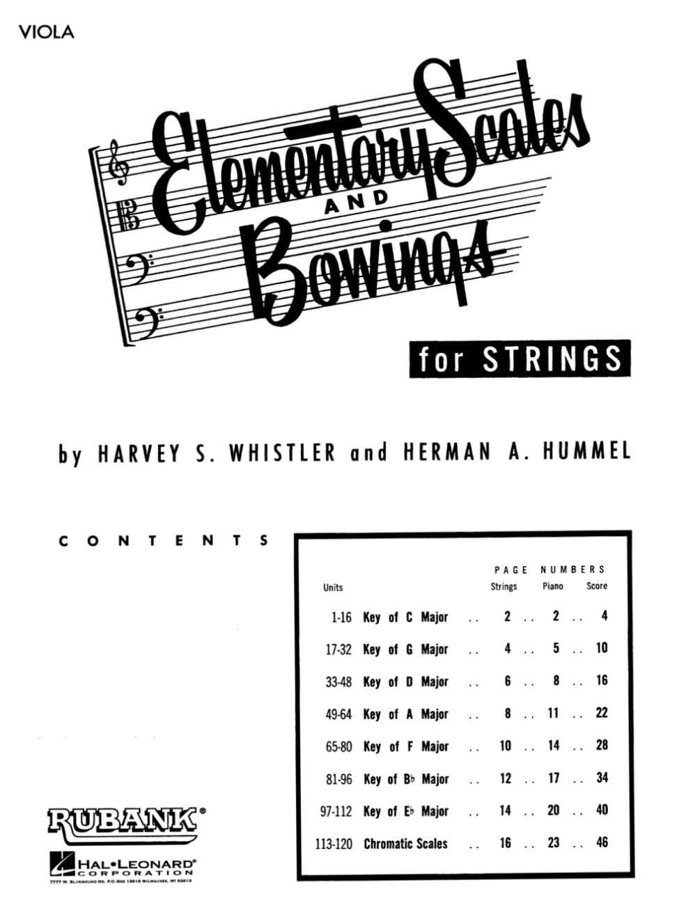 Whistler/Hummel - Elementary Scales & Bowings, for Viola Published by Rubank Publications