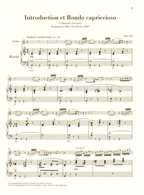 Saint-Saens, Camille - Introduction et Rondo capriccioso - for Violin and Piano - Edited by Peter Jost - G Henle Verlag URTEXT