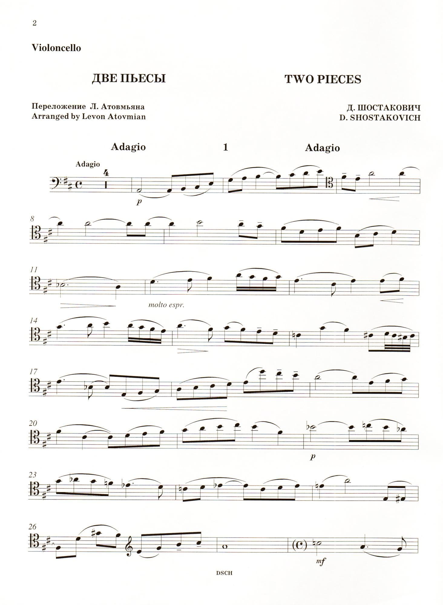 Shostakovich, Dmitri - Two Pieces for Cello and Piano Published by DSCH