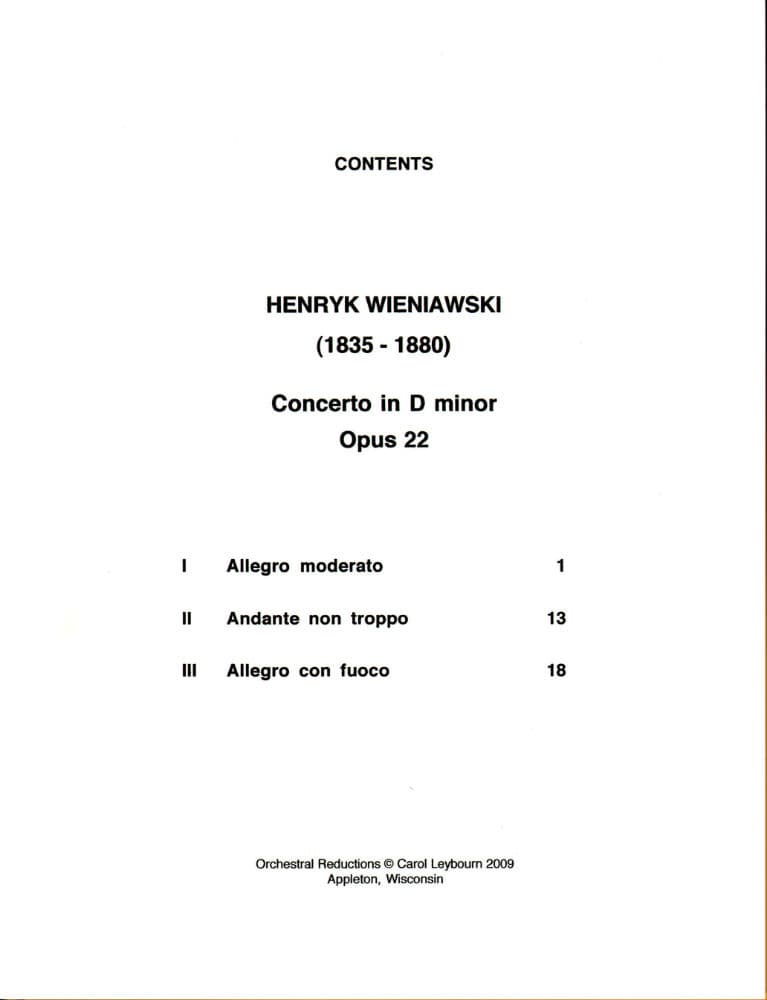 Wieniawski, Henryk - Violin Concerto No 2 in d minor, Op 22 - PIANO ACCOMPANIMENT ONLY - arranged by Carol Leybourn - Frustrated Accompanist Edition