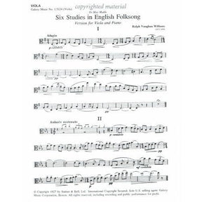 Vaughan Williams, Ralph - Six Studies in English Folksong - Viola and Piano - Galaxy Music Corporation