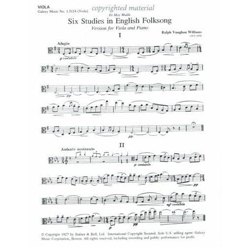 Vaughan Williams, Ralph - Six Studies in English Folksong - Viola and Piano - Galaxy Music Corporation