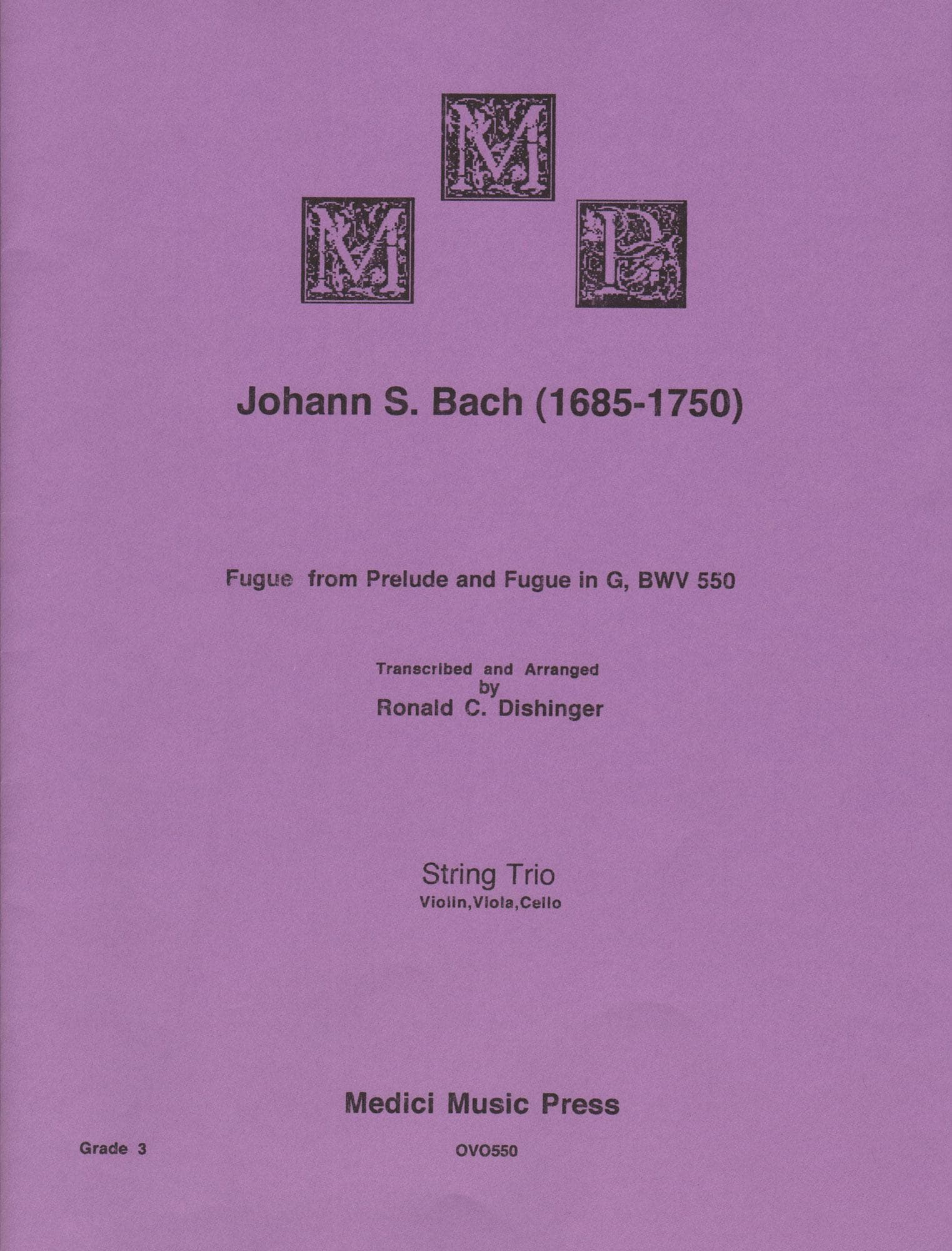 Bach, J.S. - Fugue from Prelude and Fugue in G (BWV 550) - for String Trio - arranged by Dishinger - Medici Music Press