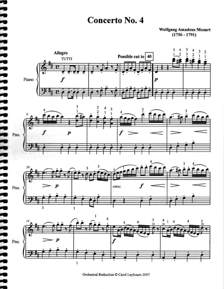 Mozart, WA - Violin Concerto No 4 in D Major, K 218 - PIANO ACCOMPANIMENT ONLY - arranged by Carol Leybourn - Frustrated Accompanist Edition