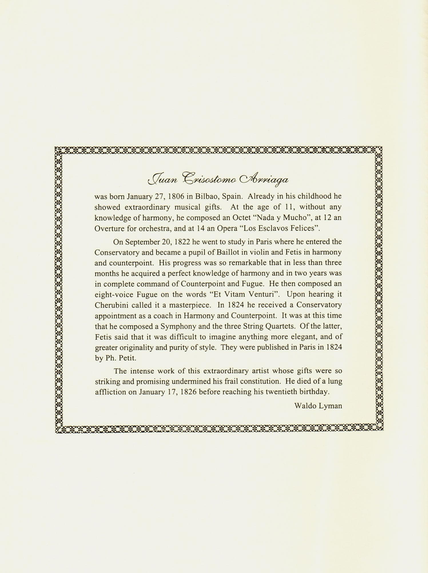 Arriaga, Juan Crisóstomo - Three Quartets - Parts for Two Violins, Viola and Cello - International Edition