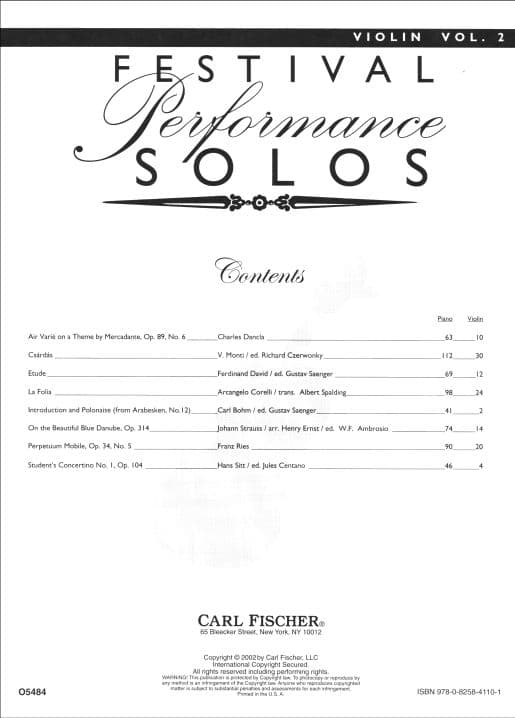 Festival Performance Solos, Volume 2 - Violin part - Carl Fischer Edition